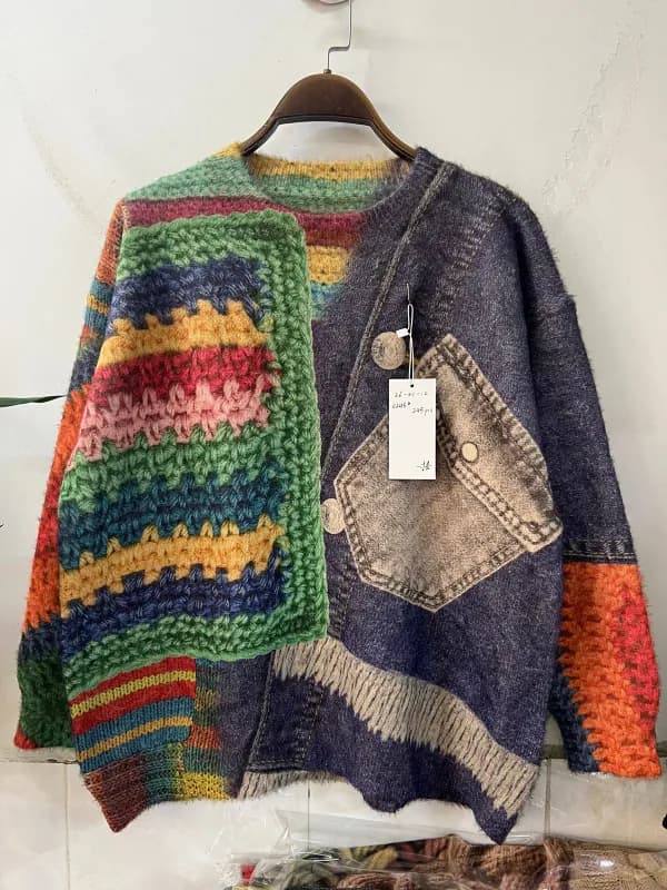 Rainbow Color-Block V-Neck Knit Cardigan Jacket