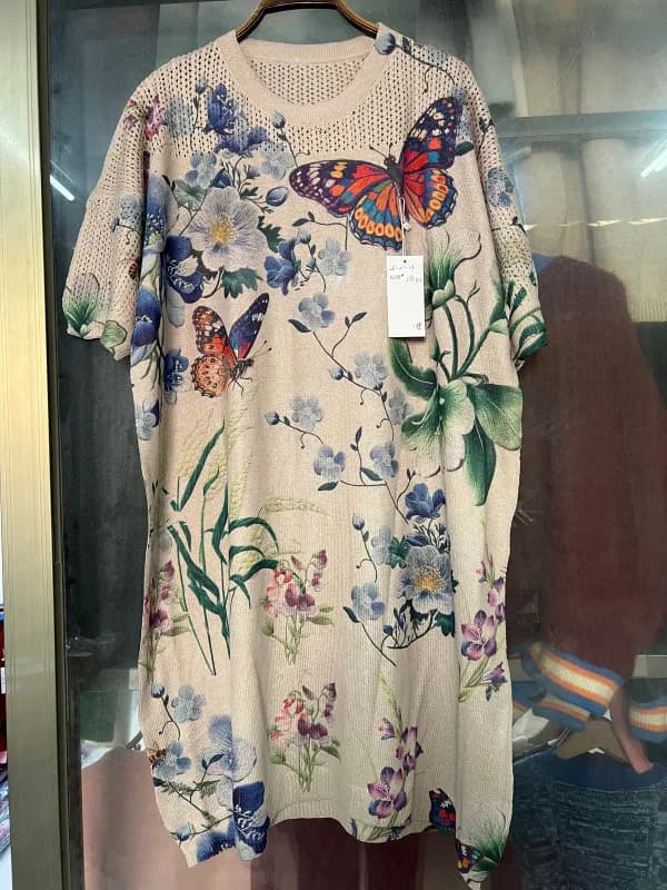Butterfly Floral Print Short-Sleeve Loose-Fit Knit Tee