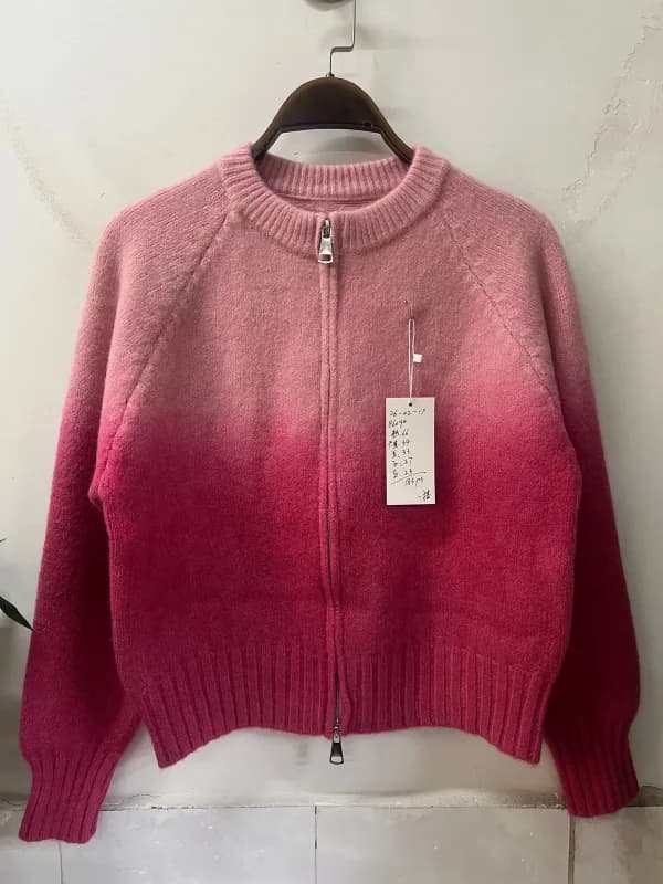 Pink Rose Gradient Zipper Half-Turtleneck Knit Sweater