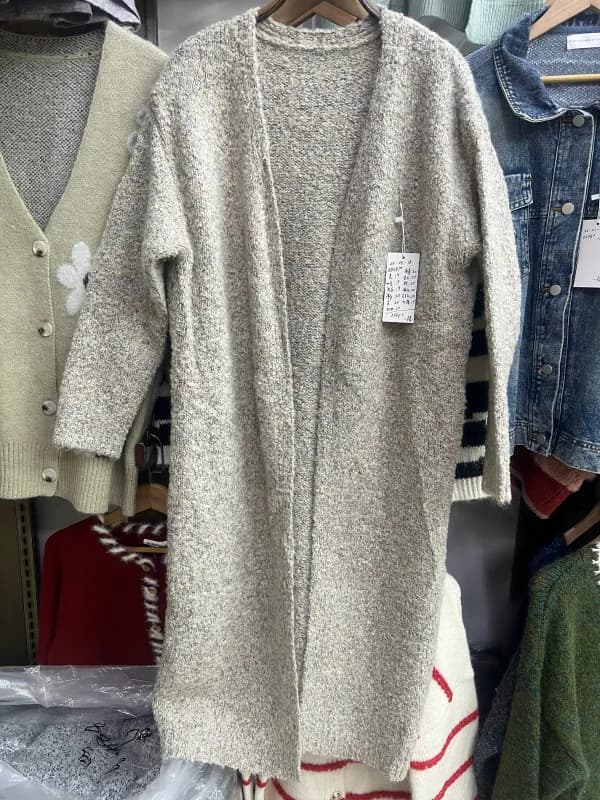 Light Gray Longline V-Neck Cardigan Knit Jacket