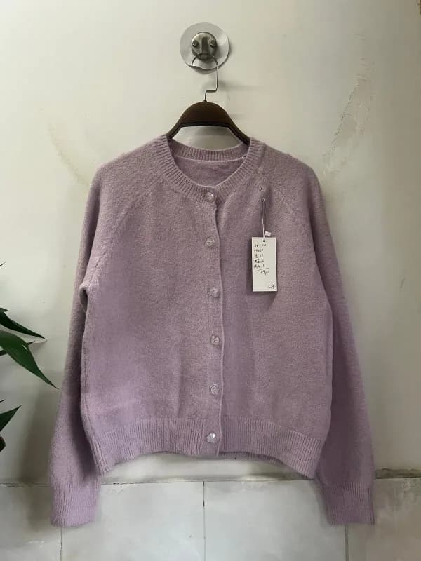 Taro Purple Minimal V-Neck Button Knit Cardigan