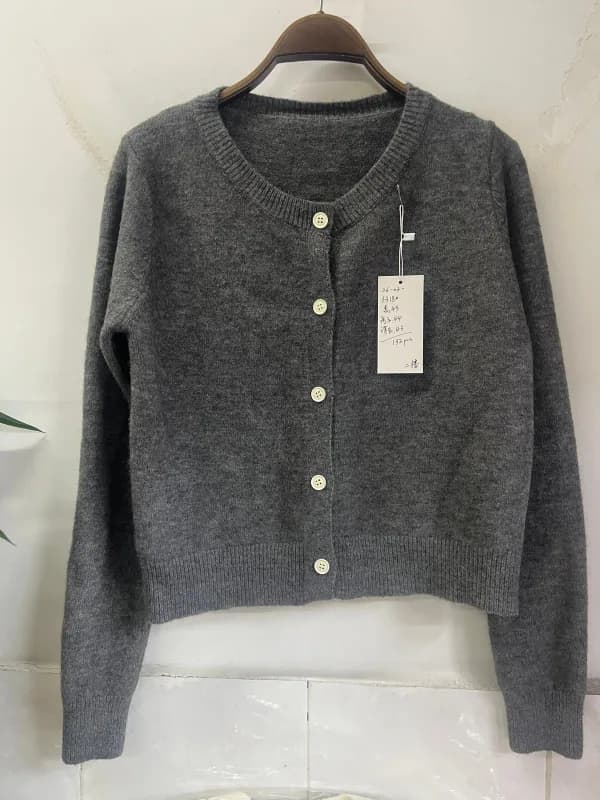Dark Gray V-Neck Minimal Button Knit Cardigan Jacket