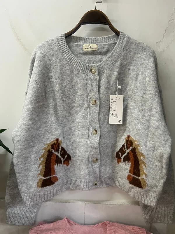 Light Gray Openwork Flower V-Neck Knit Cardigan Jacket