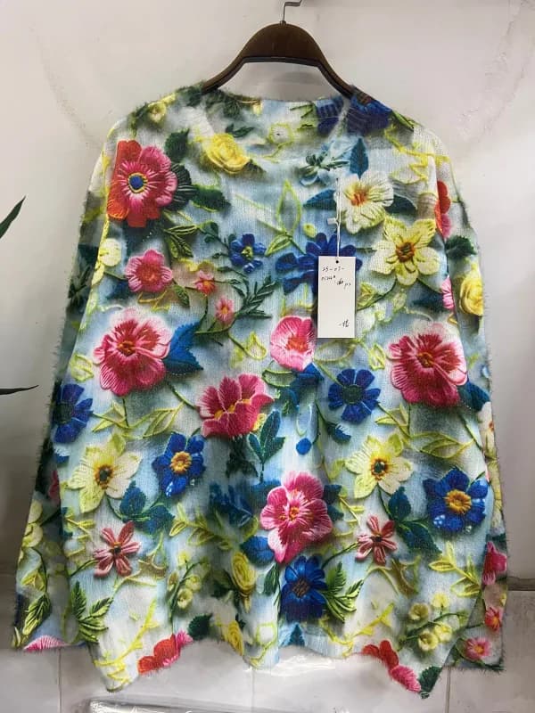 Large Tropical Floral Print Loose-Fit Knit Top