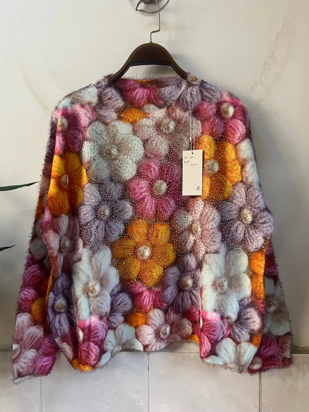 Rainbow Tie-Dye Floral Vintage Loose-Fit Knit Pullover