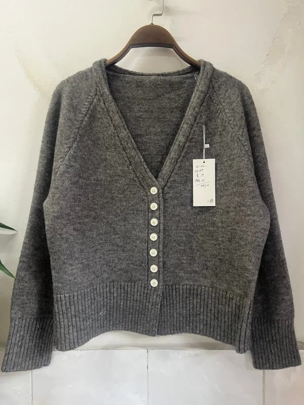 Dark Gray V-Neck Pearl Button Knit Cardigan Jacket
