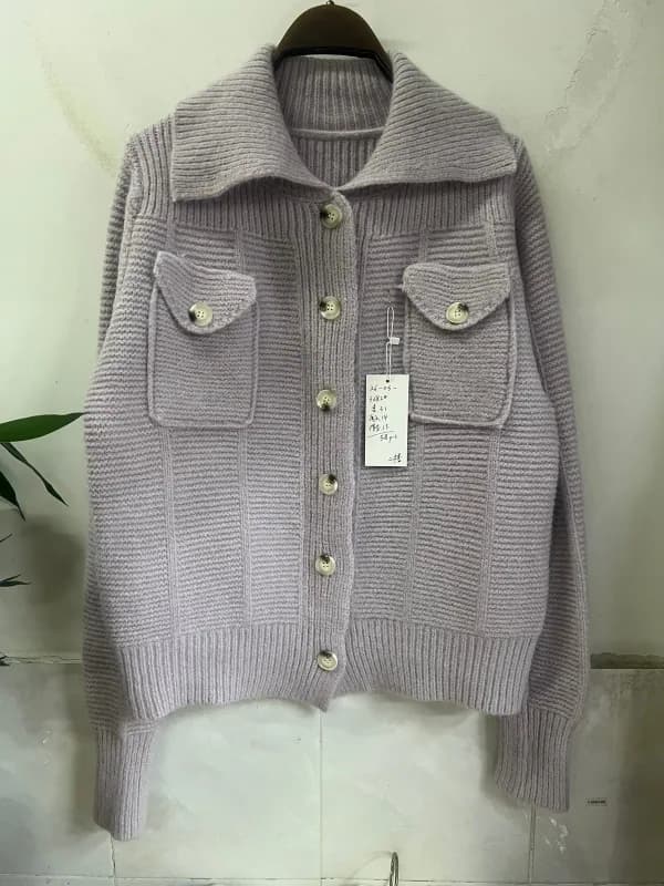 Light Gray Big Collar Button Knit Cardigan Jacket