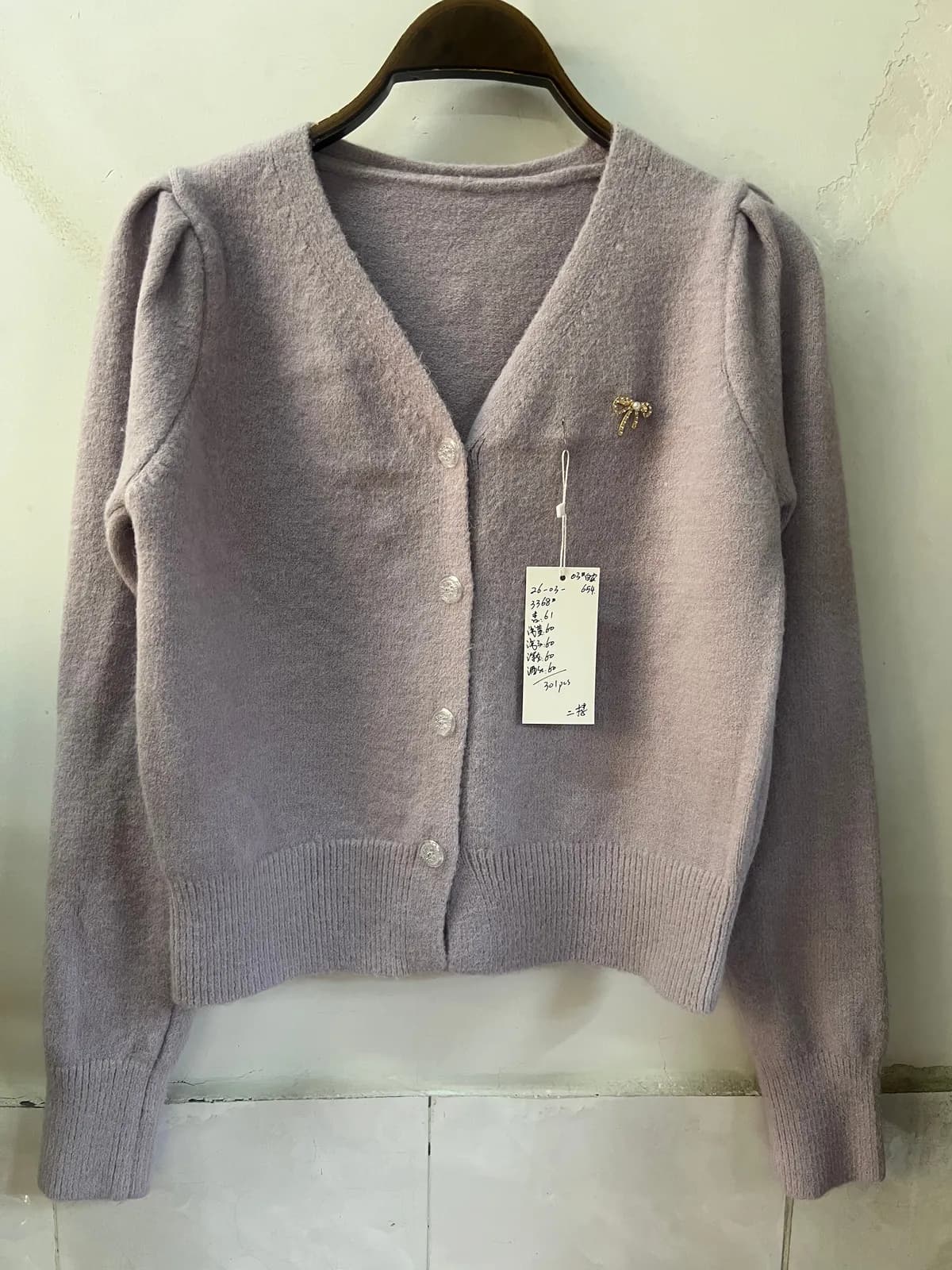 Taro Purple Pearl Trim V-Neck Knit Cardigan
