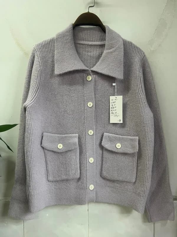Light Gray Big Pocket Collar Knit Cardigan Jacket