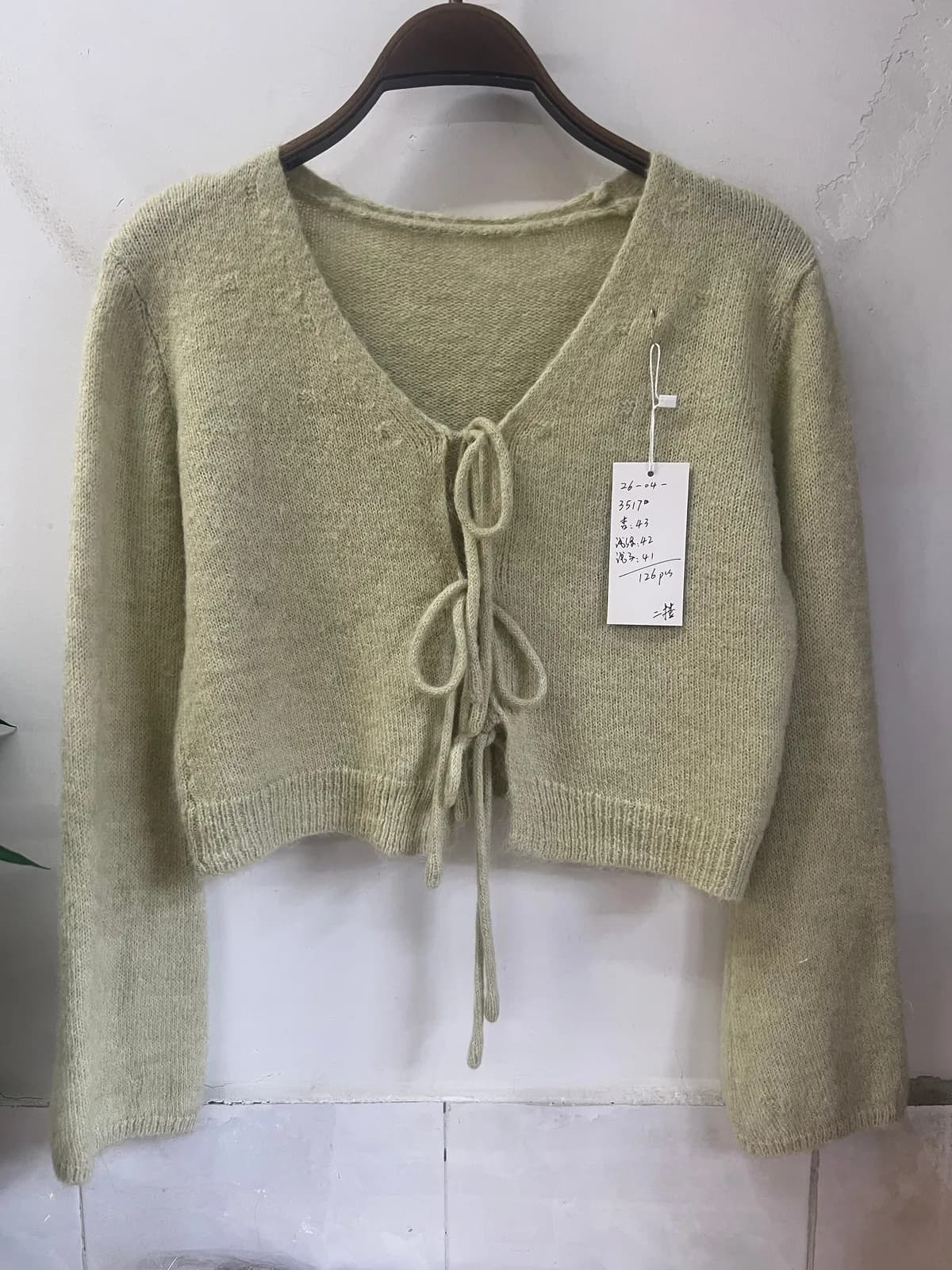 Cream Yellow Tie V-Neck Cropped Knit Cardigan Jacket