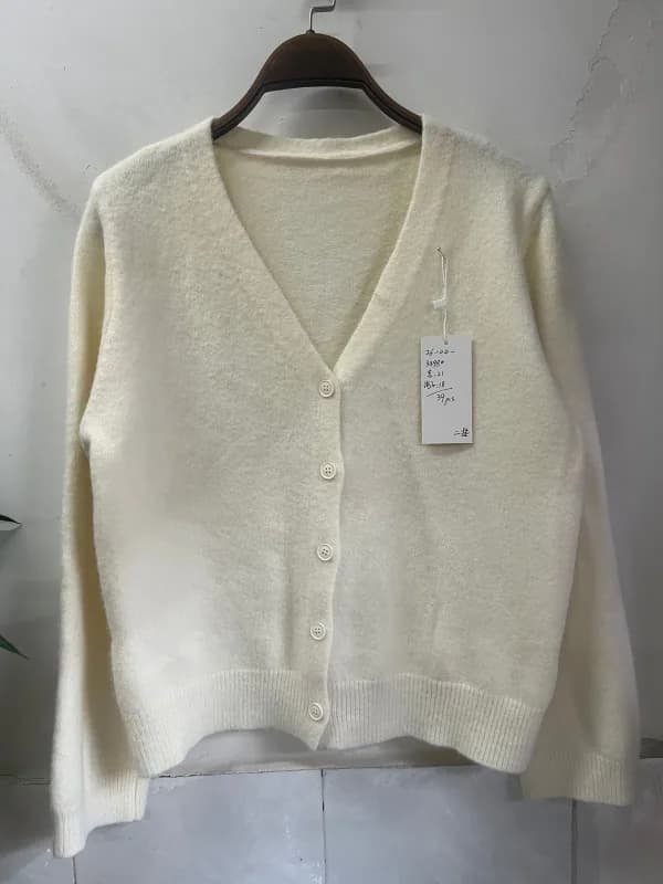 Off-White V-Neck Minimal Basic Knit Cardigan Jacket