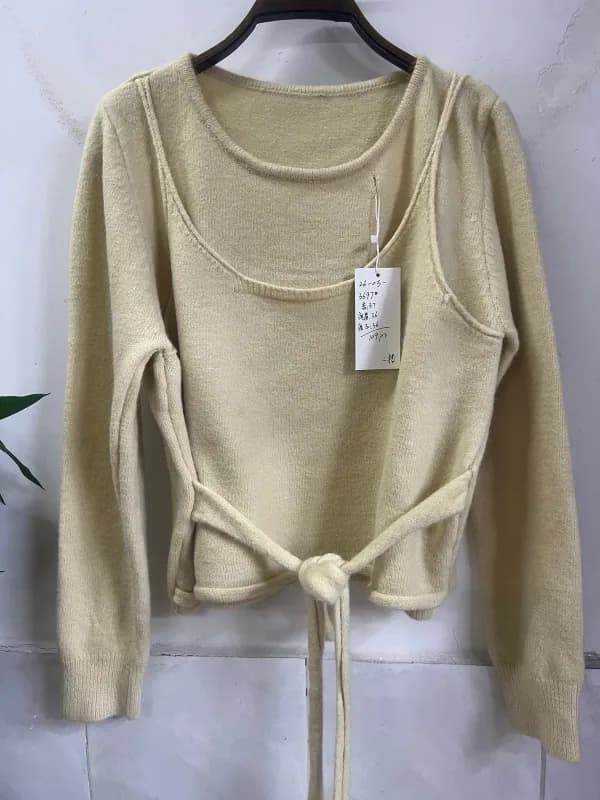 Cream Cami Tie Cardigan Knit Two-Piece Set