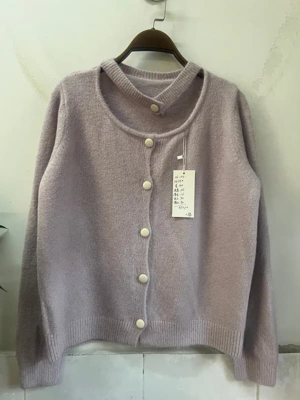Taro Purple Crew-Neck Button Loose-Fit Knit Cardigan