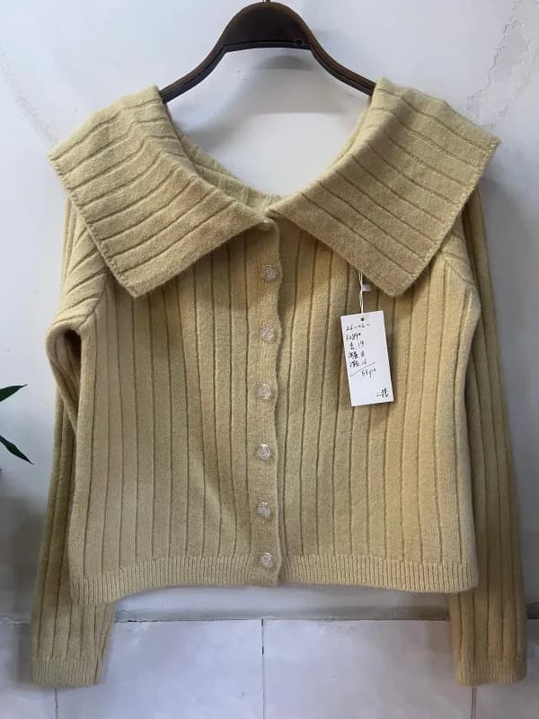 Cream Yellow Peter-Pan Collar Button Knit Cardigan