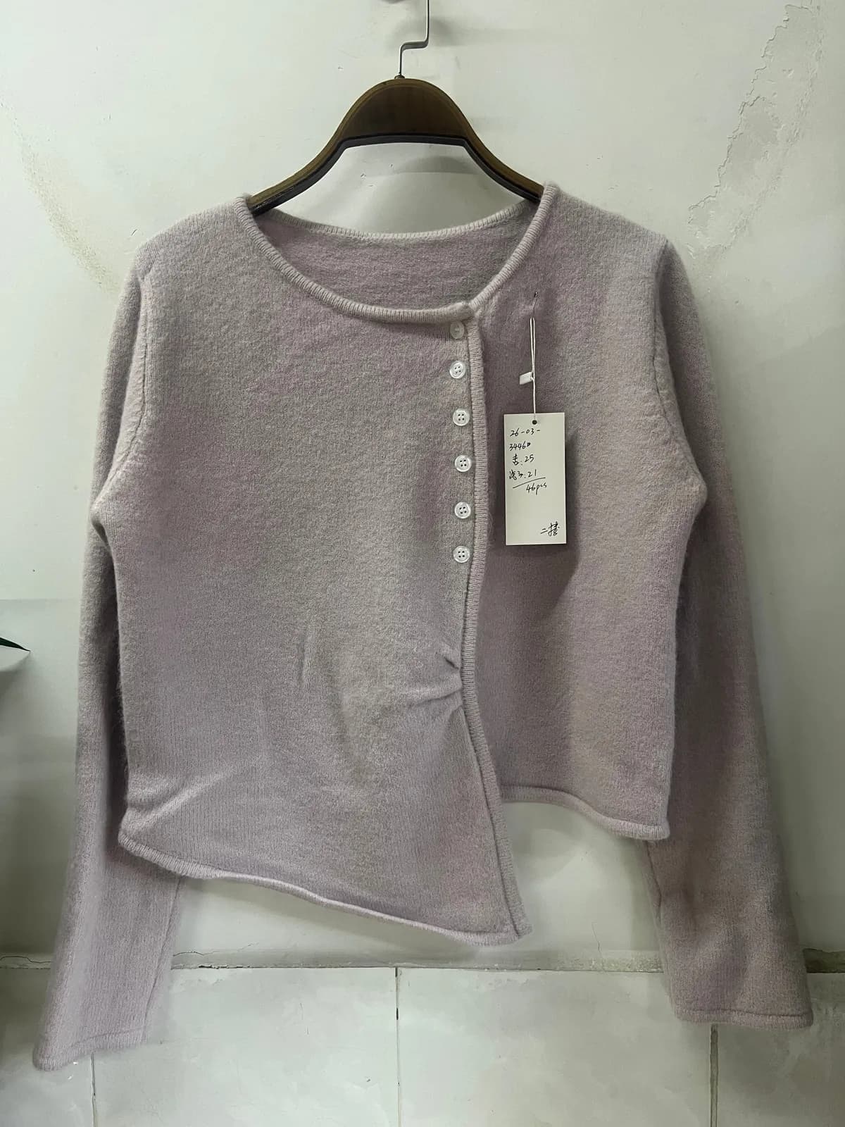 Gray Purple Asymmetric Loose-Fit Knit Pullover