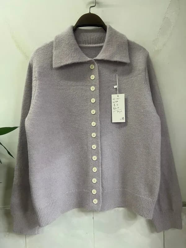 Taro Purple Big Collar Button Knit Cardigan