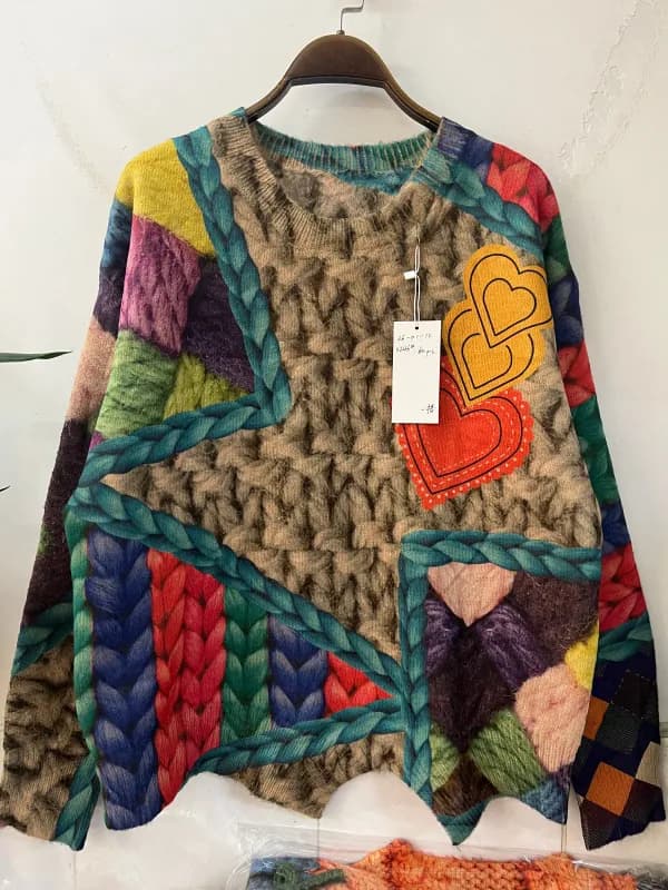 Heart Star Color-Block V-Neck Knit Cardigan Jacket