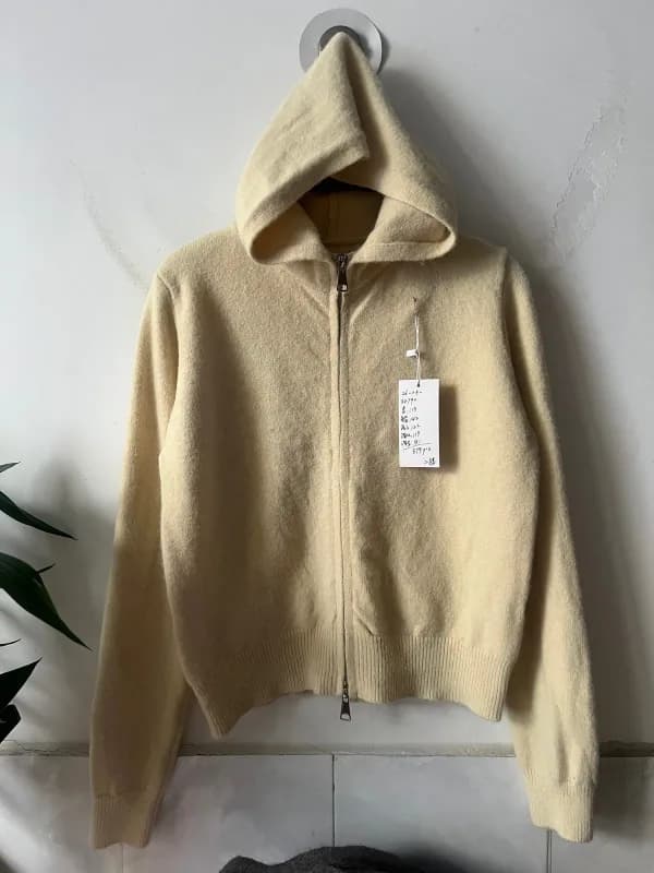 Beige Zipper Hooded Knit Cardigan Jacket